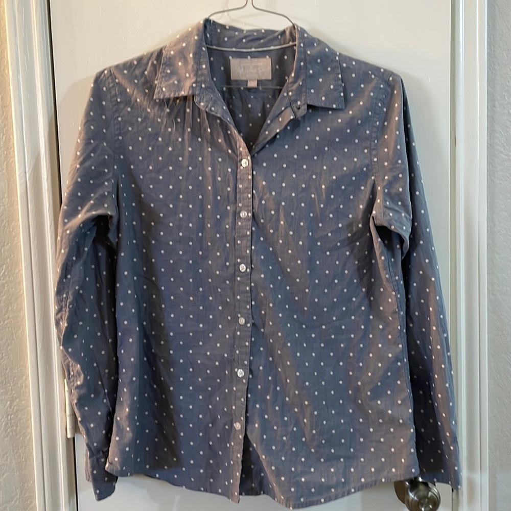 Banana Republic Polka Dot Chambray Button Up Top | L EUC